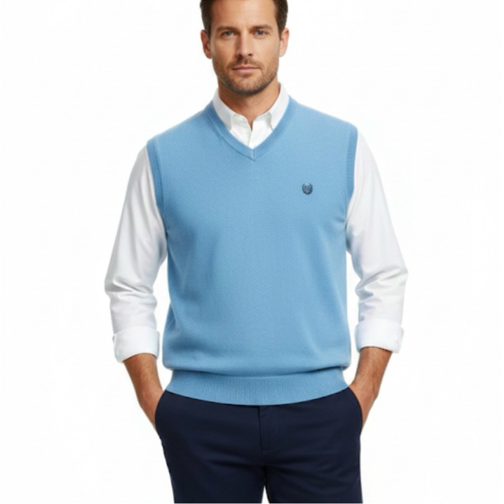 Chaps Men’s Blue Knit Cotton Vest M Business Casual V-Neck